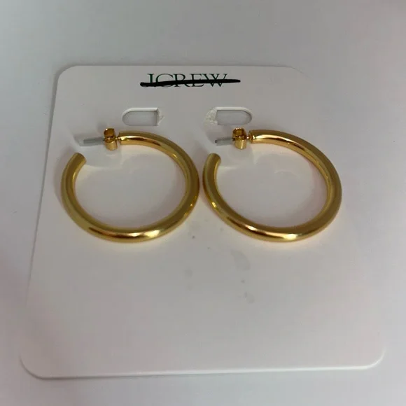 J. Crew Mini Tube Hoop Earrings In Matte Gold NEW - Picture 3 of 5
